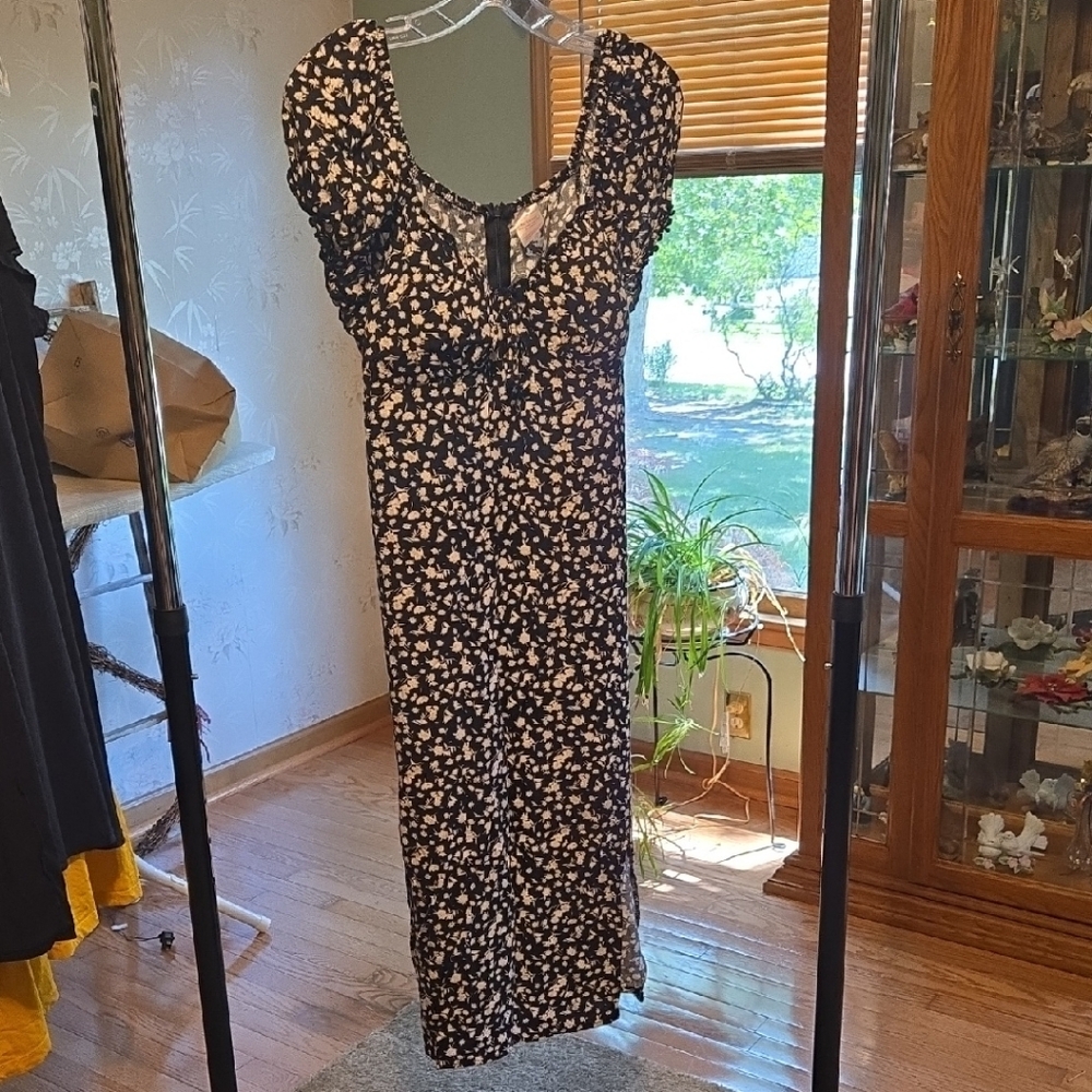 No Boundaries White Flowers and Black  Dress